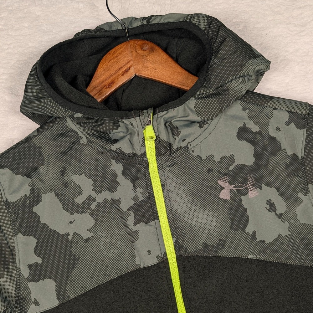 Under Armour Jacket Boys XL Green Camo ColdGear Hooded Full Zip Fleece Outerwear - Picture 1 of 13
